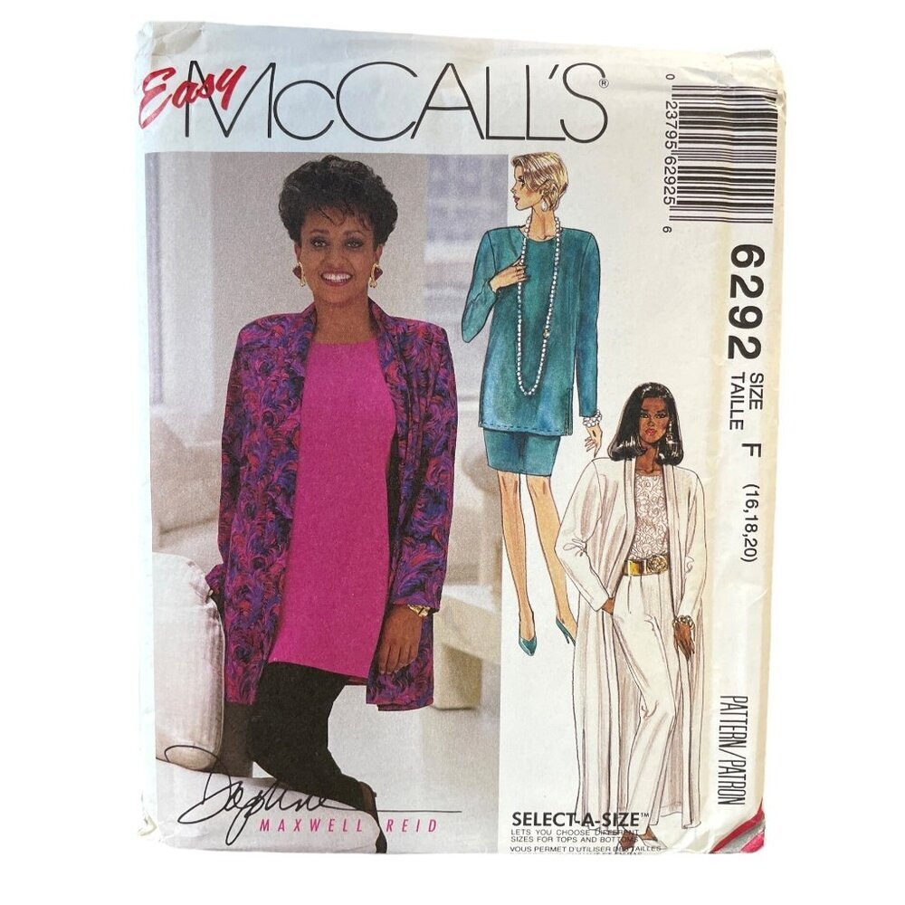 McCalls Sewing Pattern 6292 Cardigan Tunic Top Skirt Pants Size 16-20